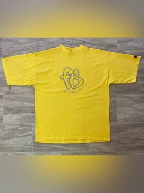 Vintage 1990s Y2K FUBU Yellow Short-Sleeve Tee with Gray Logo Embroidered XXL